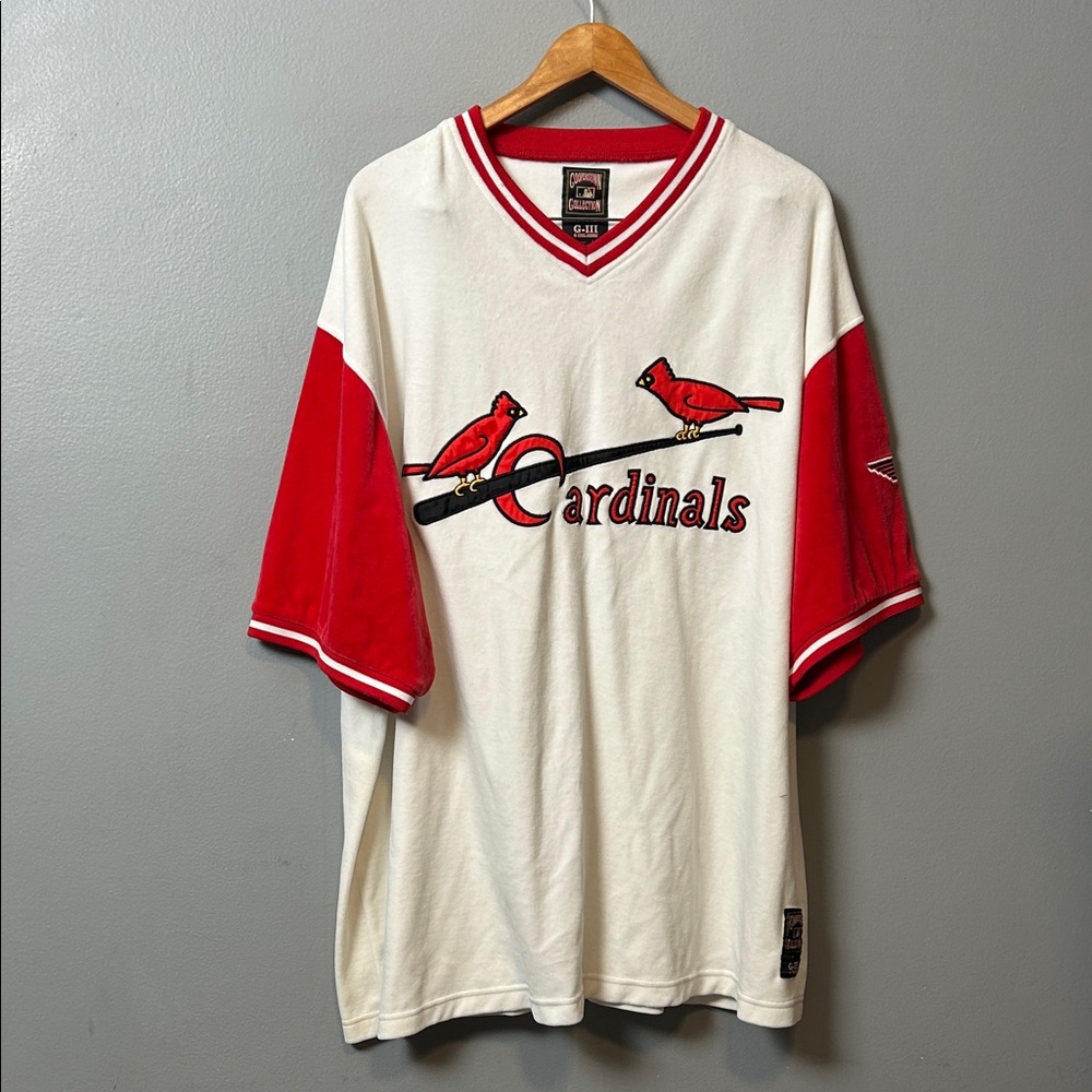 VTG St. Louis Cardinals v-neck velvet jersey Cooperstown Collection G-III XXXL